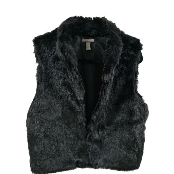 Women’s Black Faux Fur Vest Zip Front Sleeveless Jacket Winter Outfit Gilet M - Picture 1 of 8